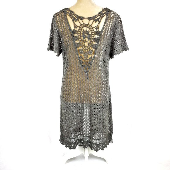 Monoreno Crochet Lace Open Knit Olive Green Dress - Picture 6 of 9